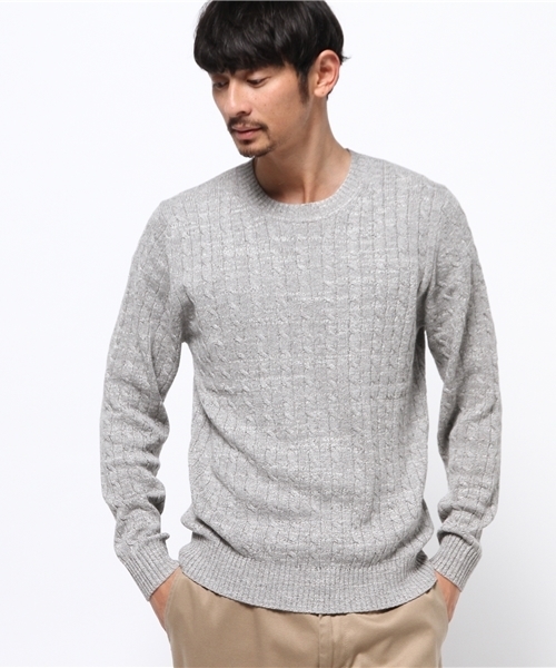 JOURNAL STANDARD（ジャーナルスタンダード）の「スラブコットン ケーブルクルーネックニット#（ニット/セーター・メンズ・グレー/ネイビー/アイボリー/カーキ・MEDIUM/LARGE）」の13枚目の写真