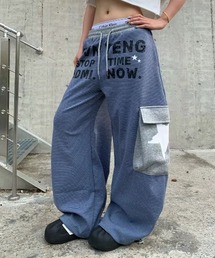 26aw 【ユニセックス】スターロゴプリント配色ポケットボーダーワイドスウェットパンツ