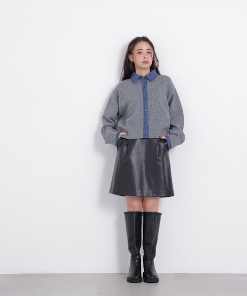 N.(N. Natural Beauty Basic)(エヌエヌナチュラルビューティーベーシック)の「デニムシャツドッキングカーディガン(カーディガン/ボレロ・レディース・ネイビー系/ブラウン系その他/グレー系その他・FREE)」の4枚目の写真