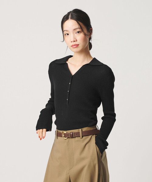 BEAUTY&YOUTH UNITED ARROWS(ビューティーアンドユースユナイテッドアローズ)の「スキッパー フロントボタン リブニットプルオーバー ウォッシャブル(ニット/セーター・レディース・モカ/ダークグレー/レッド/ブラック・FREE)」の2枚目の写真