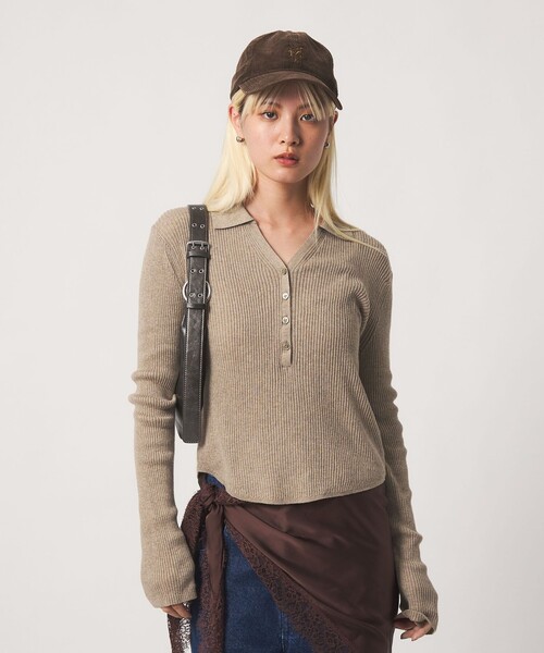 BEAUTY&YOUTH UNITED ARROWS(ビューティーアンドユースユナイテッドアローズ)の「スキッパー フロントボタン リブニットプルオーバー ウォッシャブル(ニット/セーター・レディース・モカ/ダークグレー/レッド/ブラック・FREE)」の6枚目の写真