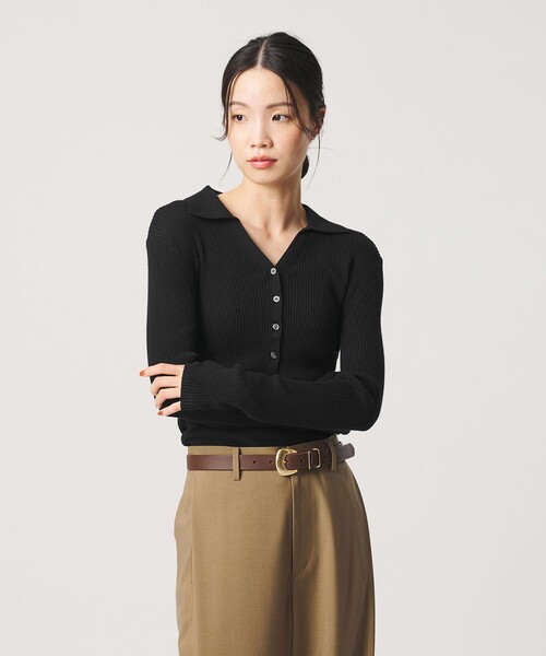 BEAUTY&YOUTH UNITED ARROWS(ビューティーアンドユースユナイテッドアローズ)の「スキッパー フロントボタン リブニットプルオーバー ウォッシャブル(ニット/セーター・レディース・モカ/ダークグレー/レッド/ブラック・FREE)」の8枚目の写真
