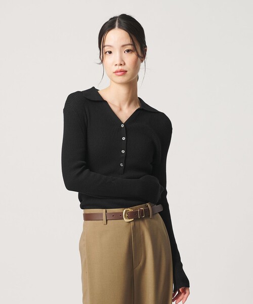 BEAUTY&YOUTH UNITED ARROWS(ビューティーアンドユースユナイテッドアローズ)の「スキッパー フロントボタン リブニットプルオーバー ウォッシャブル(ニット/セーター・レディース・モカ/ダークグレー/レッド/ブラック・FREE)」の9枚目の写真
