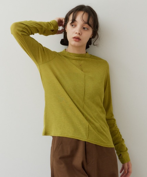 OLUN(オルン)の「mock neck sheer top/モックネックシアートップス(Tシャツ/カットソー・レディース・テラコッタ/アイボリー/ダークブラウン/グリーン/モカ・FREE)」の12枚目の写真