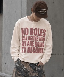 短丈ワッフルヘンリーネック長袖Tシャツ/サーマル/メッセージロゴ