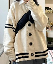 ライン入りVネックカーディガン