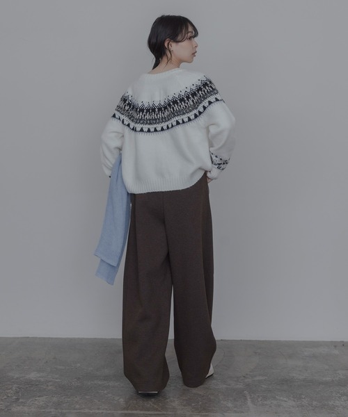 Eimee Law(エイミーロウ)の「ノルディック柄ニットカーデ(カーディガン/ボレロ・レディース・ブラウン/チャコールグレー/アイボリー・FREE)」の7枚目の写真