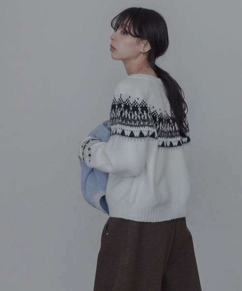 Eimee Law(エイミーロウ)の「ノルディック柄ニットカーデ(カーディガン/ボレロ・レディース・ブラウン/チャコールグレー/アイボリー・FREE)」の10枚目の写真