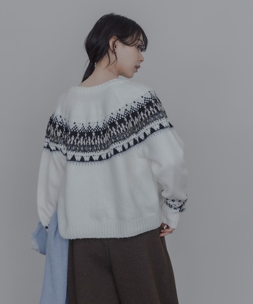 Eimee Law(エイミーロウ)の「ノルディック柄ニットカーデ(カーディガン/ボレロ・レディース・ブラウン/チャコールグレー/アイボリー・FREE)」の11枚目の写真