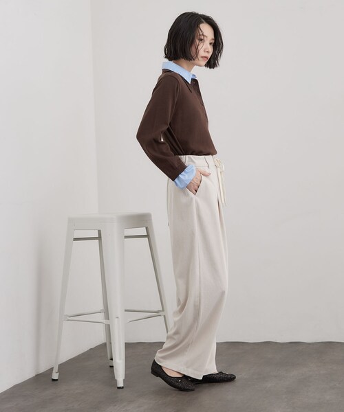 OPAQUE.CLIP(オペークドットクリップ)の「ストレッチコーデュロイ ワイドパンツ【洗濯機OK】(その他パンツ・レディース・オフホワイト/ブラウン系その他/ブルー系その他・42/38/40)」の9枚目の写真