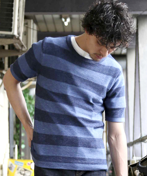 M2squared(エムツースクエアード)の「【M2SQUARED】デニムルック半袖ニット(ニット/セーター・メンズ・ブルー系その他/ネイビー/ブルー・MEDIUM/LARGE)」の3枚目の写真