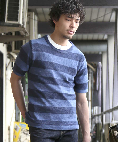 M2squared(エムツースクエアード)の「【M2SQUARED】デニムルック半袖ニット(ニット/セーター・メンズ・ブルー系その他/ネイビー/ブルー・MEDIUM/LARGE)」の4枚目の写真