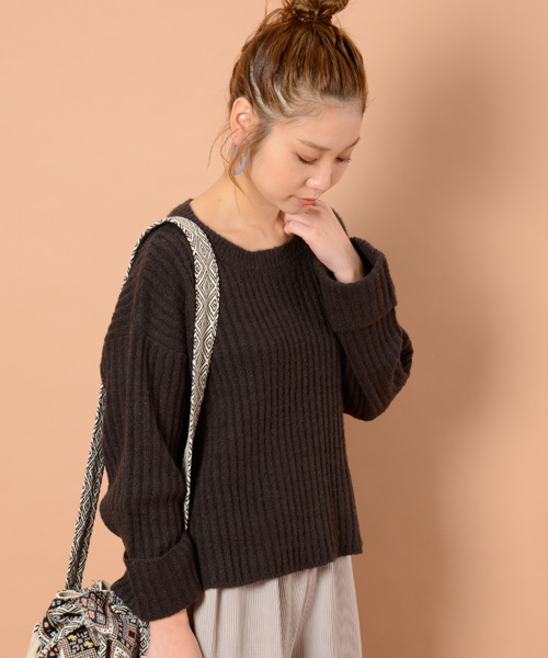 mystic（ミスティック）の「リブロールアップ（ニット/セーター・レディース・ブルー/オフホワイト/チャコールグレー/ピンク・ﾌﾘ-）」の2枚目の写真