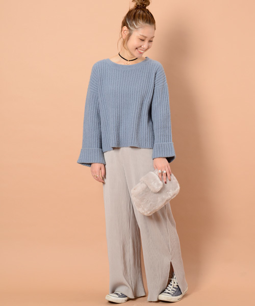 mystic（ミスティック）の「リブロールアップ（ニット/セーター・レディース・ブルー/オフホワイト/チャコールグレー/ピンク・ﾌﾘ-）」の7枚目の写真