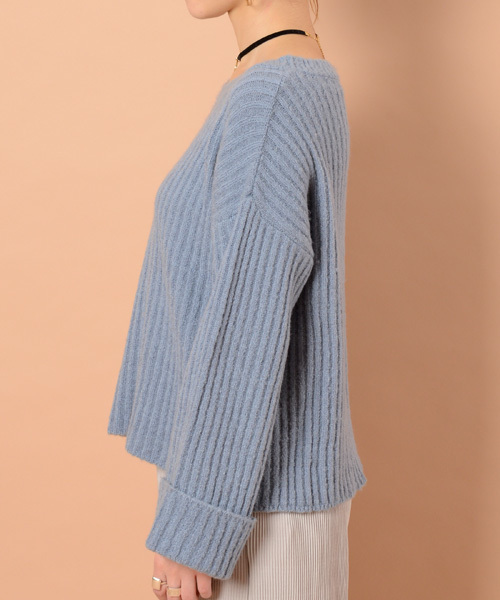 mystic（ミスティック）の「リブロールアップ（ニット/セーター・レディース・ブルー/オフホワイト/チャコールグレー/ピンク・ﾌﾘ-）」の9枚目の写真