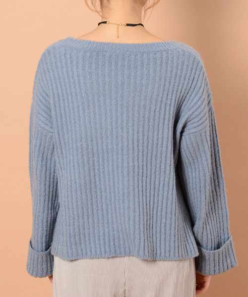 mystic（ミスティック）の「リブロールアップ（ニット/セーター・レディース・ブルー/オフホワイト/チャコールグレー/ピンク・ﾌﾘ-）」の10枚目の写真