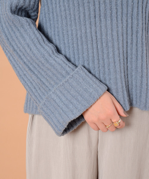 mystic（ミスティック）の「リブロールアップ（ニット/セーター・レディース・ブルー/オフホワイト/チャコールグレー/ピンク・ﾌﾘ-）」の5枚目の写真