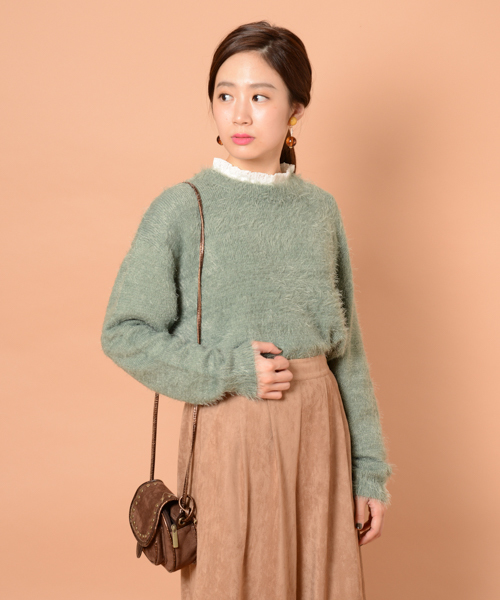 mystic（ミスティック）の「フェザーニット（ニット/セーター・レディース・オフホワイト/グリーン/モカ/ネイビー・ﾌﾘ-）」の3枚目の写真