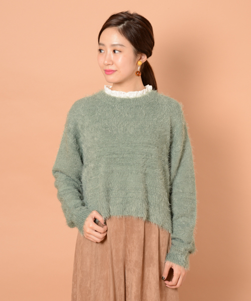 mystic（ミスティック）の「フェザーニット（ニット/セーター・レディース・オフホワイト/グリーン/モカ/ネイビー・ﾌﾘ-）」の7枚目の写真