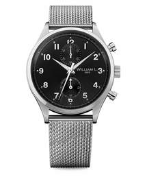 「WILLIAM L.1985 ウィリアムエル」 スモール クロノグラフ シルバー ケース blk ダイヤル Mesh シルバー シルバー 40mm