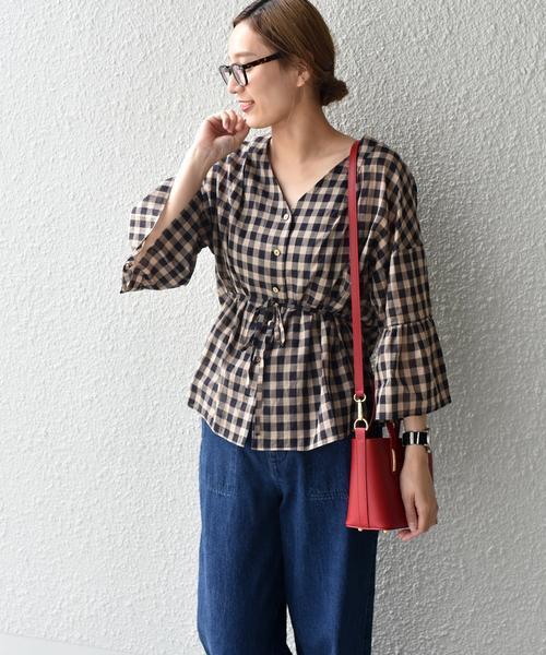 liflattie ships（リフラティ シップス）の「liflattie ships:チェック フレアスリーブ ブラウス ◆（シャツ/ブラウス・レディース・ブラック/ベージュ・MEDIUM/SMALL）」の18枚目の写真