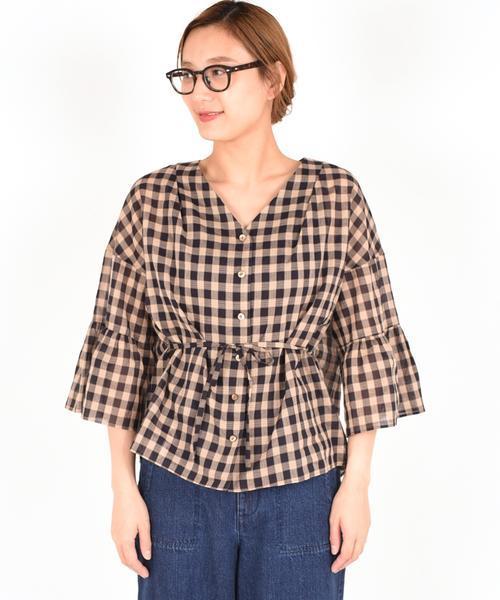 liflattie ships（リフラティ シップス）の「liflattie ships:チェック フレアスリーブ ブラウス ◆（シャツ/ブラウス・レディース・ブラック/ベージュ・MEDIUM/SMALL）」の17枚目の写真