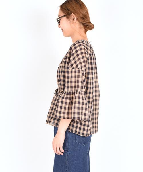 liflattie ships（リフラティ シップス）の「liflattie ships:チェック フレアスリーブ ブラウス ◆（シャツ/ブラウス・レディース・ブラック/ベージュ・MEDIUM/SMALL）」の16枚目の写真