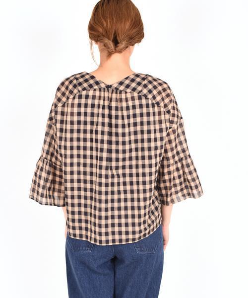 liflattie ships（リフラティ シップス）の「liflattie ships:チェック フレアスリーブ ブラウス ◆（シャツ/ブラウス・レディース・ブラック/ベージュ・MEDIUM/SMALL）」の15枚目の写真