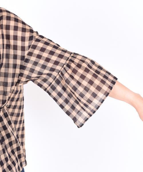 liflattie ships（リフラティ シップス）の「liflattie ships:チェック フレアスリーブ ブラウス ◆（シャツ/ブラウス・レディース・ブラック/ベージュ・MEDIUM/SMALL）」の14枚目の写真