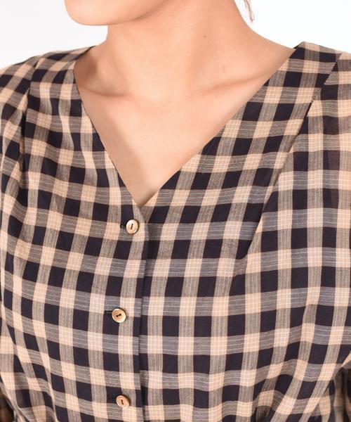 liflattie ships（リフラティ シップス）の「liflattie ships:チェック フレアスリーブ ブラウス ◆（シャツ/ブラウス・レディース・ブラック/ベージュ・MEDIUM/SMALL）」の13枚目の写真