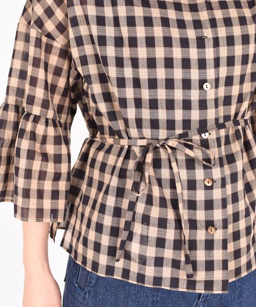 liflattie ships（リフラティ シップス）の「liflattie ships:チェック フレアスリーブ ブラウス ◆（シャツ/ブラウス・レディース・ブラック/ベージュ・MEDIUM/SMALL）」の9枚目の写真