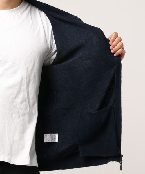 THREE DOTS スリードッツ ノーカラージャケット ネイビー パイル THREE DOTS スリードッツ ノーカラージャケット ネイビー パイル