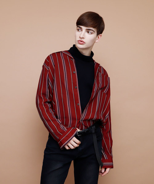 EMMA CLOTHES(エマクローズ)の「マルチストライプ長袖オープンカラーシャツ(シャツ/ブラウス・メンズ・ネイビー/ワイン/ホワイト・M/L)」の3枚目の写真