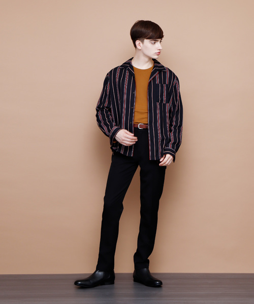 EMMA CLOTHES(エマクローズ)の「マルチストライプ長袖オープンカラーシャツ(シャツ/ブラウス・メンズ・ネイビー/ワイン/ホワイト・M/L)」の4枚目の写真