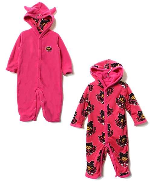 HYSTERIC MINI(ヒステリックミニ)の「BABY DOTTED DEVILKIN 総柄 リバーシブル カバーオール(ロンパース・キッズ・ブラック/ピンク・FREE)」の1枚目の写真