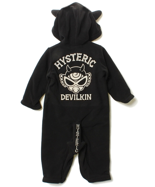 HYSTERIC MINI(ヒステリックミニ)の「BABY DOTTED DEVILKIN 総柄 リバーシブル カバーオール(ロンパース・キッズ・ブラック/ピンク・FREE)」の4枚目の写真