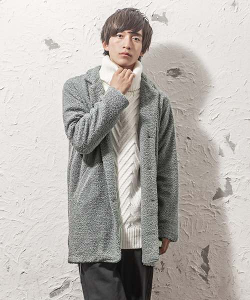 MinoriTY(マイノリティ)の「コート/プードルボアビッグチェスターコート(ダウンジャケット/コート・メンズ・ブラック/モカ/グレー・M/L/XL)」の1枚目の写真