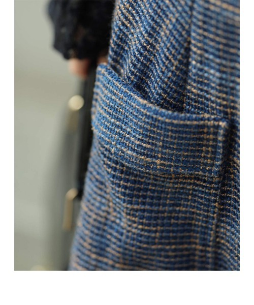 cawaii（カワイイ）の「ツイードとプリーツのコンビラップ風ミディアムスカート（スカート・レディース・ネイビー・M/L）」の3枚目の写真