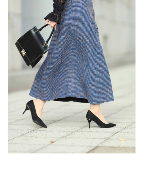 cawaii（カワイイ）の「ツイードとプリーツのコンビラップ風ミディアムスカート（スカート・レディース・ネイビー・M/L）」の6枚目の写真