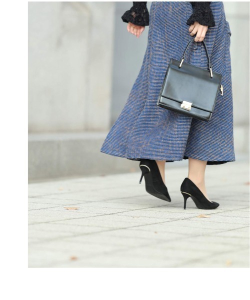 cawaii（カワイイ）の「ツイードとプリーツのコンビラップ風ミディアムスカート（スカート・レディース・ネイビー・M/L）」の8枚目の写真