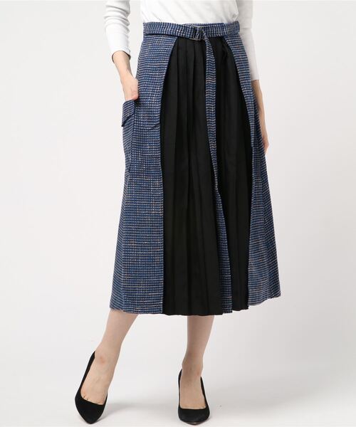 cawaii（カワイイ）の「ツイードとプリーツのコンビラップ風ミディアムスカート（スカート・レディース・ネイビー・M/L）」の10枚目の写真