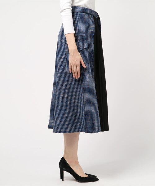 cawaii（カワイイ）の「ツイードとプリーツのコンビラップ風ミディアムスカート（スカート・レディース・ネイビー・M/L）」の11枚目の写真