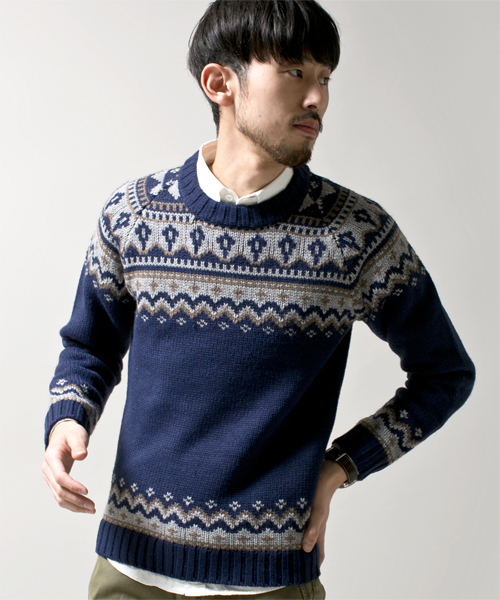 NANO universe（ナノユニバース）の「ローゲージジャガードニット（ニット/セーター・メンズ・ブラック/ネイビー/グレー/オフホワイト・X-LARGE/SMALL/MEDIUM/LARGE）」の4枚目の写真