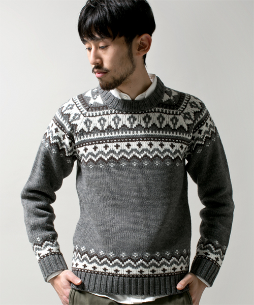 NANO universe（ナノユニバース）の「ローゲージジャガードニット（ニット/セーター・メンズ・ブラック/ネイビー/グレー/オフホワイト・X-LARGE/SMALL/MEDIUM/LARGE）」の3枚目の写真