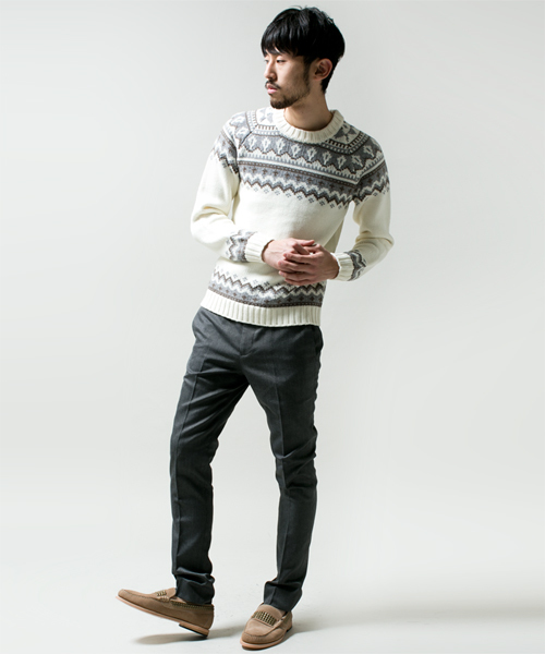 NANO universe（ナノユニバース）の「ローゲージジャガードニット（ニット/セーター・メンズ・ブラック/ネイビー/グレー/オフホワイト・X-LARGE/SMALL/MEDIUM/LARGE）」の5枚目の写真