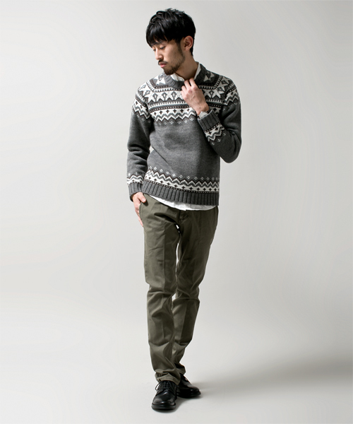 NANO universe（ナノユニバース）の「ローゲージジャガードニット（ニット/セーター・メンズ・ブラック/ネイビー/グレー/オフホワイト・X-LARGE/SMALL/MEDIUM/LARGE）」の6枚目の写真