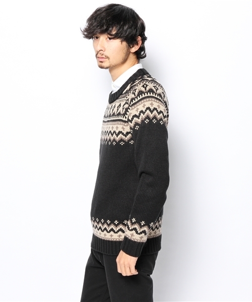 NANO universe（ナノユニバース）の「ローゲージジャガードニット（ニット/セーター・メンズ・ブラック/ネイビー/グレー/オフホワイト・X-LARGE/SMALL/MEDIUM/LARGE）」の9枚目の写真