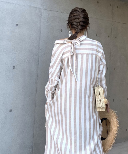 CIEL'AIR（シエルエアー）の「【CIEL'AIR/シエルエアー】ストライプバックリボンシャツワンピ（シャツワンピース・レディース・ベージュ/カーキ・FREE）」の16枚目の写真