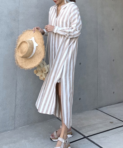 CIEL'AIR（シエルエアー）の「【CIEL'AIR/シエルエアー】ストライプバックリボンシャツワンピ（シャツワンピース・レディース・ベージュ/カーキ・FREE）」の18枚目の写真