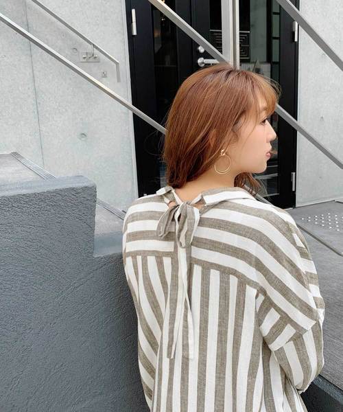 CIEL'AIR（シエルエアー）の「【CIEL'AIR/シエルエアー】ストライプバックリボンシャツワンピ（シャツワンピース・レディース・ベージュ/カーキ・FREE）」の6枚目の写真